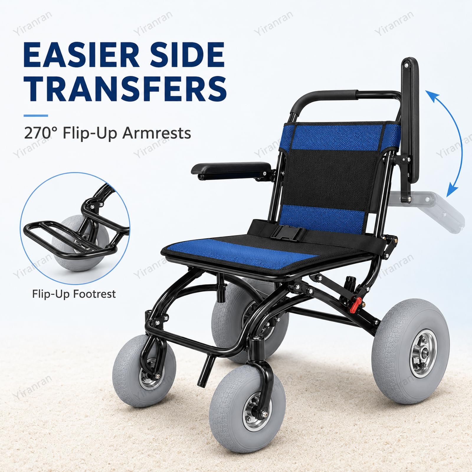 Silla De Ruedas Todoterreno para Playa, Plegable, con Neumáticos Anchos para Arena Blanda, De 12 Y 9 Pulgadas, Capacidad De 220 LB, Ruedas De Liberación Rápida, Reposabrazos Y Reposapiés