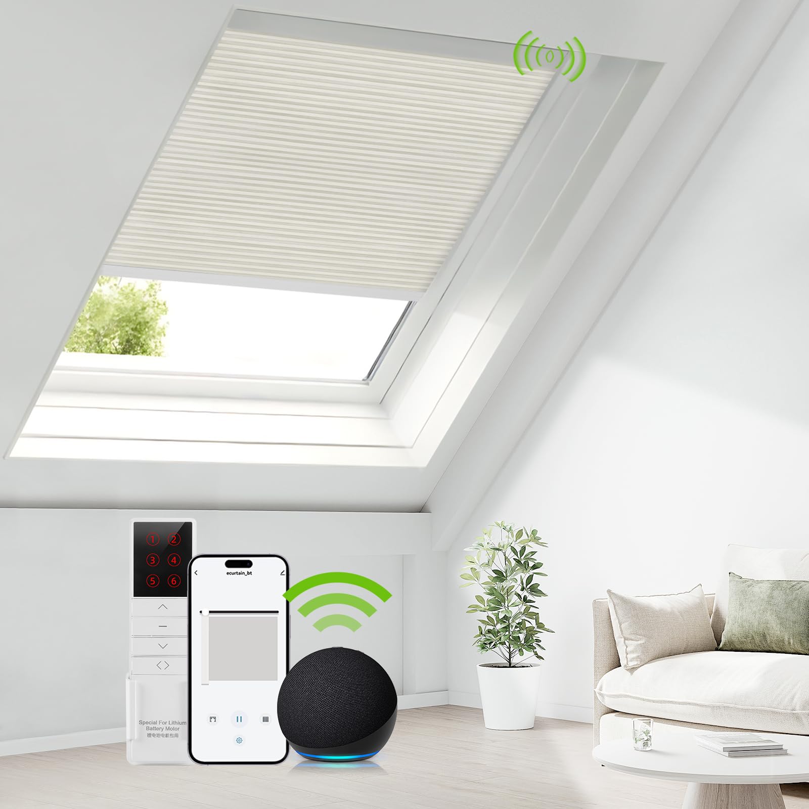 ZSTARR Motorized Light Filtering Cellular Skylight Shades Custom CreamWhite