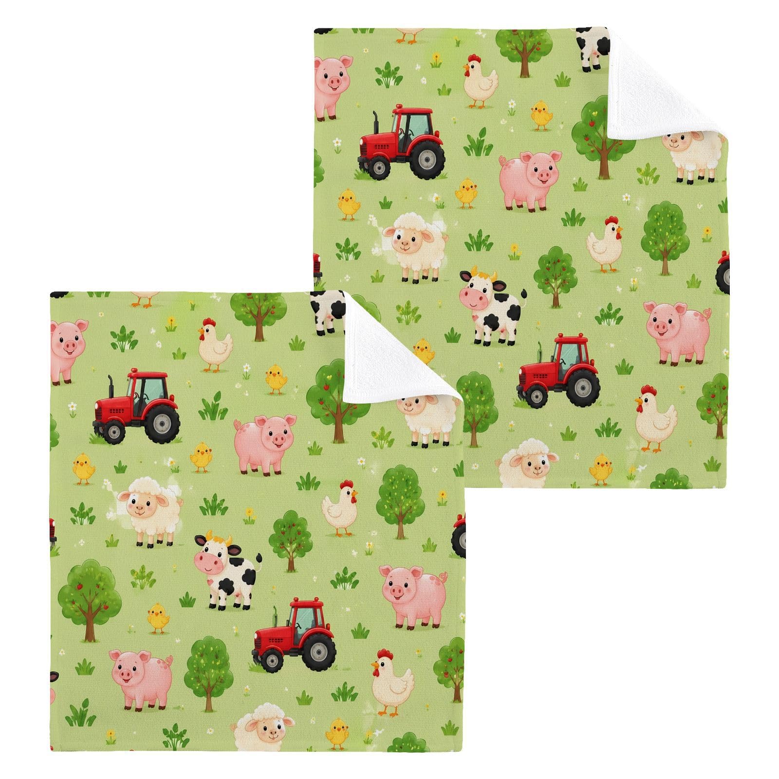 BOESI Meadow Sheep 12x12in Cotton Washcloth,Soft Absorbent Face Towel