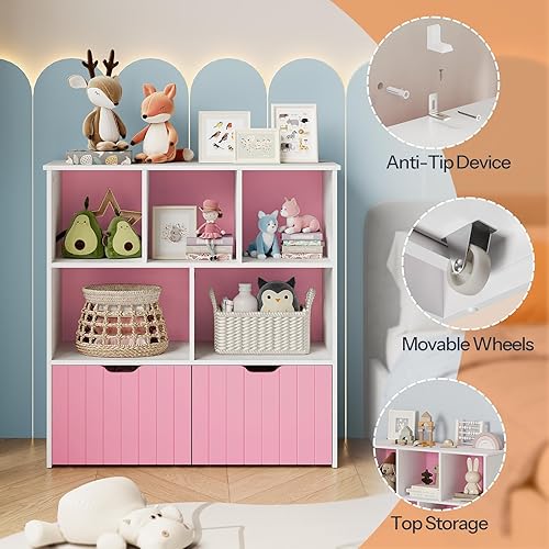 Miniatura 9 de HOOBRO Organizador de almacenamiento de juguetes, organizadores de juguetes y almacenamiento con 2 cajones móviles y 5 cubículos, estante de pecho