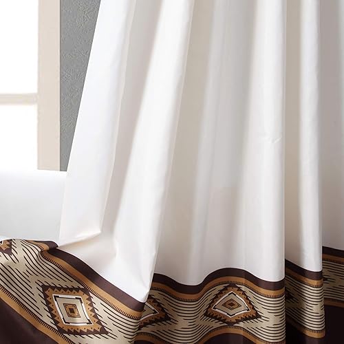 Vista 109 de Cortina de ducha de tela, estampado beige y tostado, cortinas de ducha con patrón de damasco bohemio de cachemira para baño, cortinas de baño Hudson
