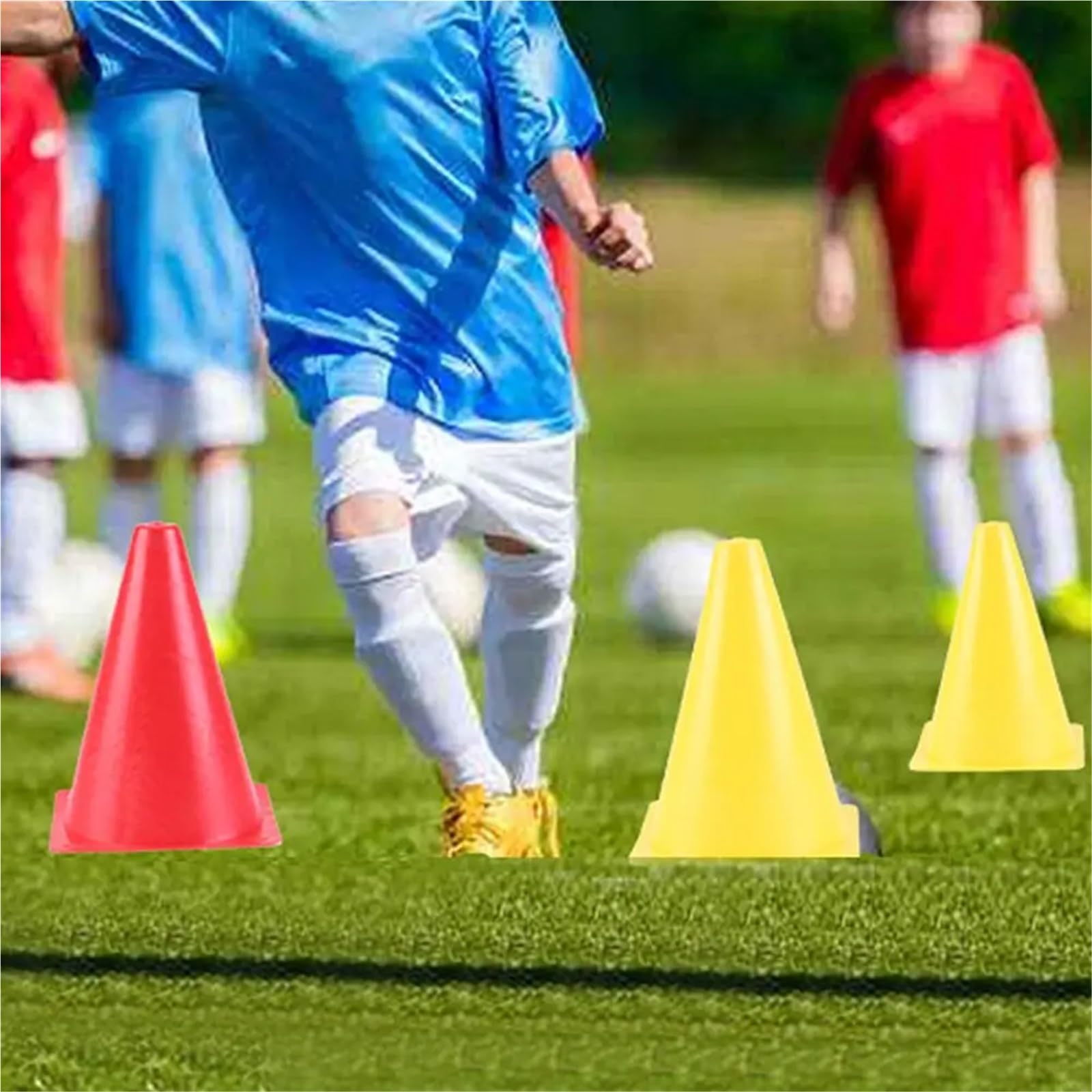 Plastikowe stożki sportowe 10 szt. Trening piłki nożnej Sprzęt do ćwiczeń na łyżwach Marker jazdy Piłka nożna Gry halowe świeżym powietrzu(Yellow-18cm)