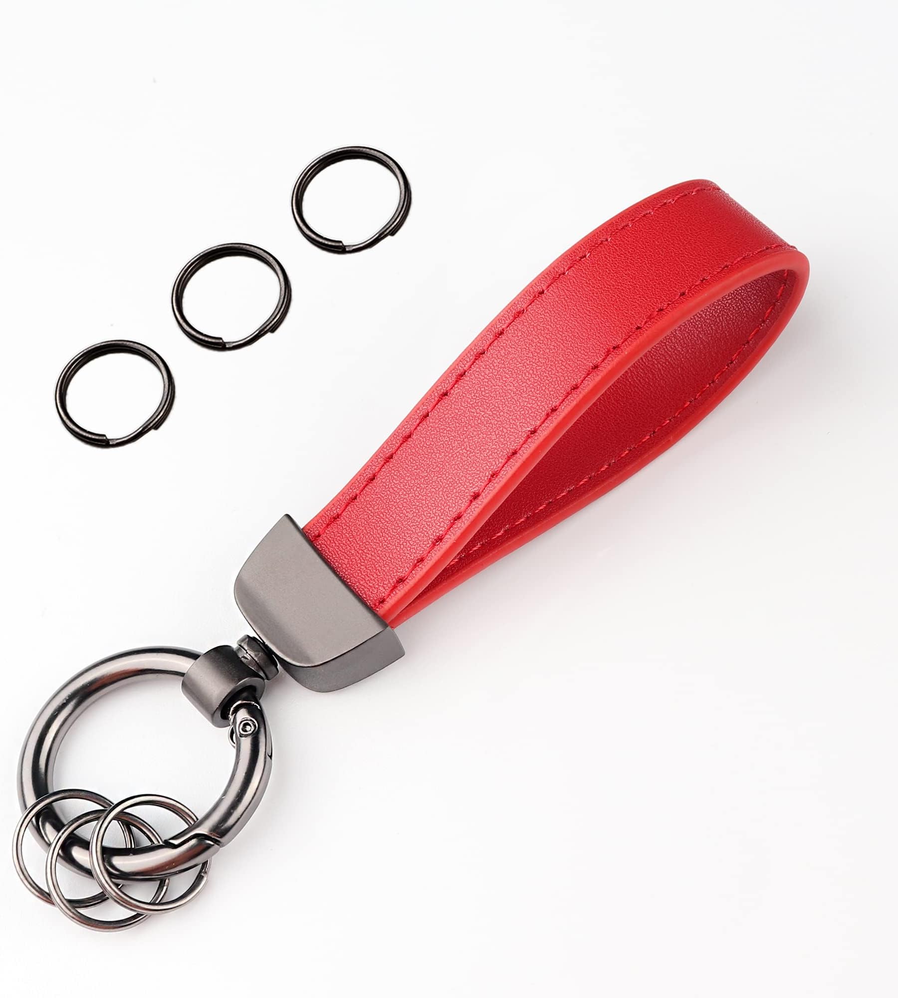 Turcee Leather Car Keychain, Creative Personality Leather Key Fob, Universal Key Fob Keychain for Men and Women (Red)