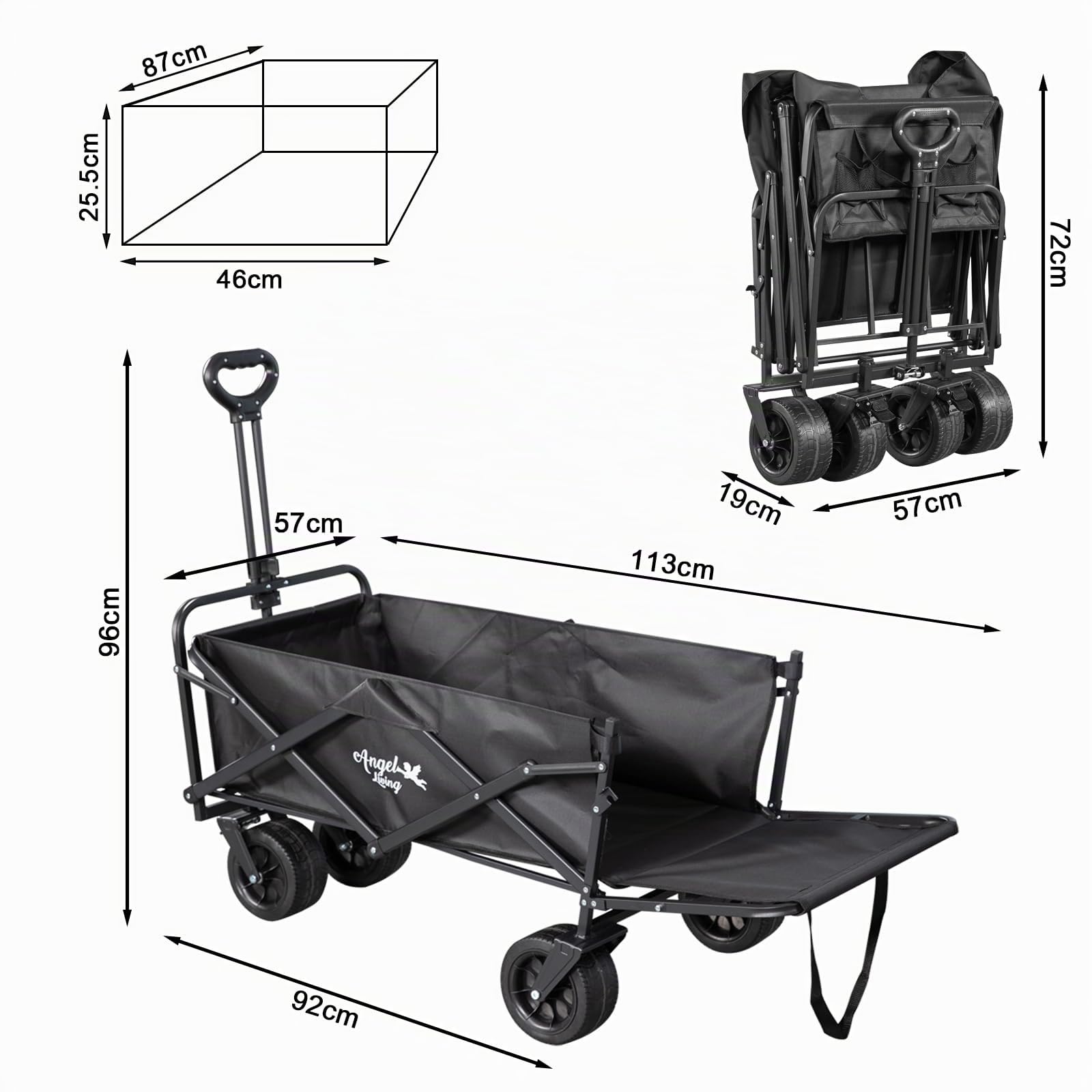 Angel Living 350L Carro Plegable de Mano con Frenos, Carrito de Playa con Ruedas Grandes de 7 Pulgadas, Carro de Camping de Todoterreno con Puerta Trasera Ajustable, para Camping, Deporte, etc