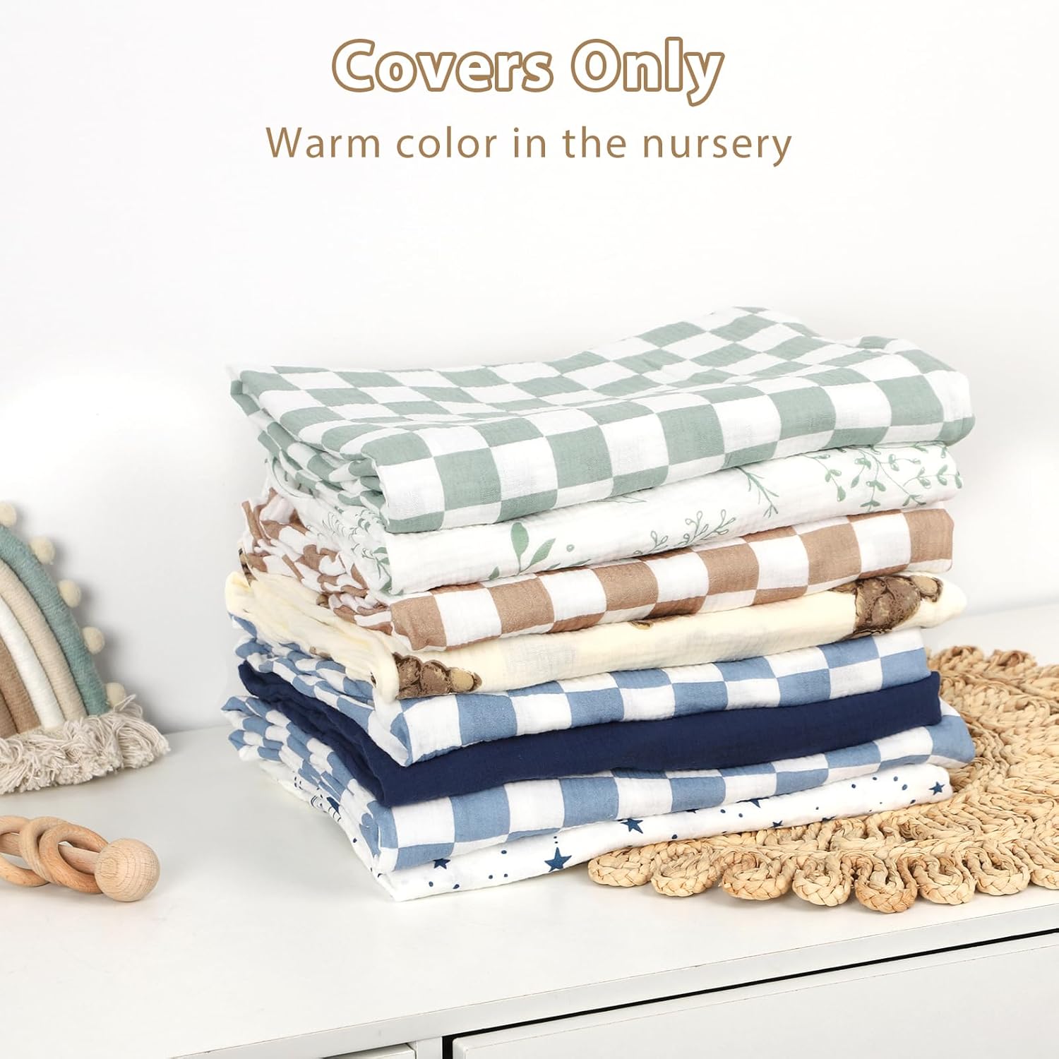 Hooyax Muslin Baby Lounger Cover 2 Pack - 100% Breathable Cotton Soft Infant Lounger Covers, Fits Most Standard Newborn Loungers & Pillows (Blue Cherker+Coffee Checker)