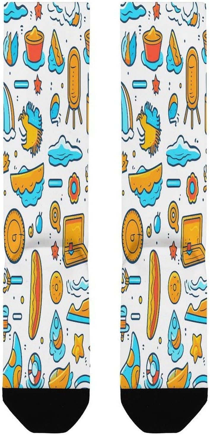 Beach Themed Graphics Crew Socks Calf Socks Athletic Crew Sock