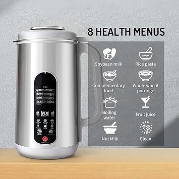 Nut Milk Maker - Automatic Stainless Steel Soy Milk Machine for Plant-Based and Non-Dairy Beverages with Self-Clean Function and Boil Water Capability