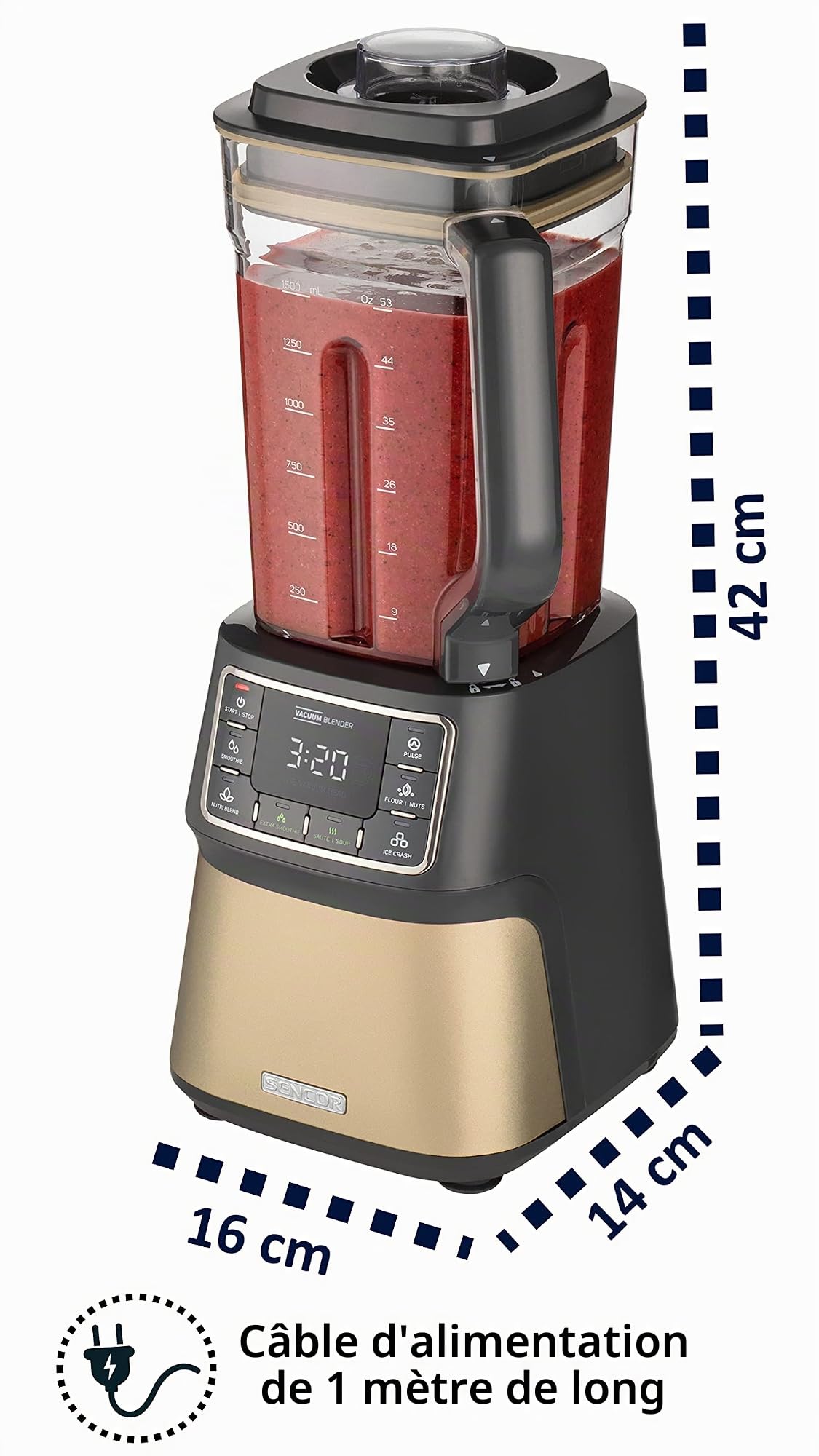 SENCOR 7878BK SBU 7877CH Super mélangeur automatique sous vide 1500 W Smoothie, 7 programmes, Champagne, plastique, millilitres, blanc