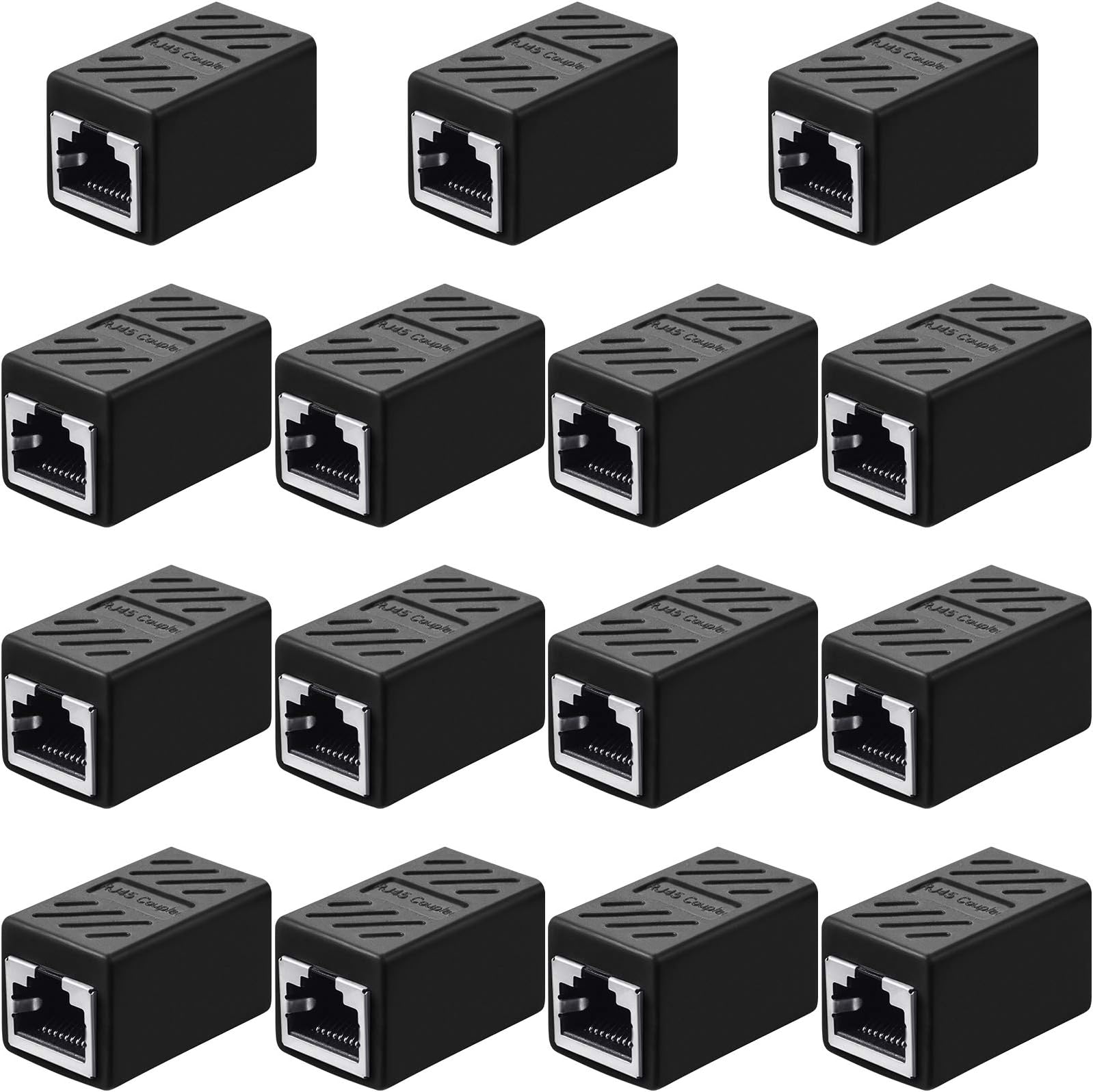 15 Pieces RJ45 Coupler, Ethernet Extension Adapter Network Connector for Cat7/Cat6/Cat5e/Cat5 Ethernet Network Cable Coupler Female to Female (Black)
