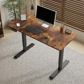AHMED 55 inch Electric Standing Desk, Height Adjustable Sit Stand Desk for Home Office, Computer Table for Study, Walking Pad, Writing & Gaming, Brown Wood
