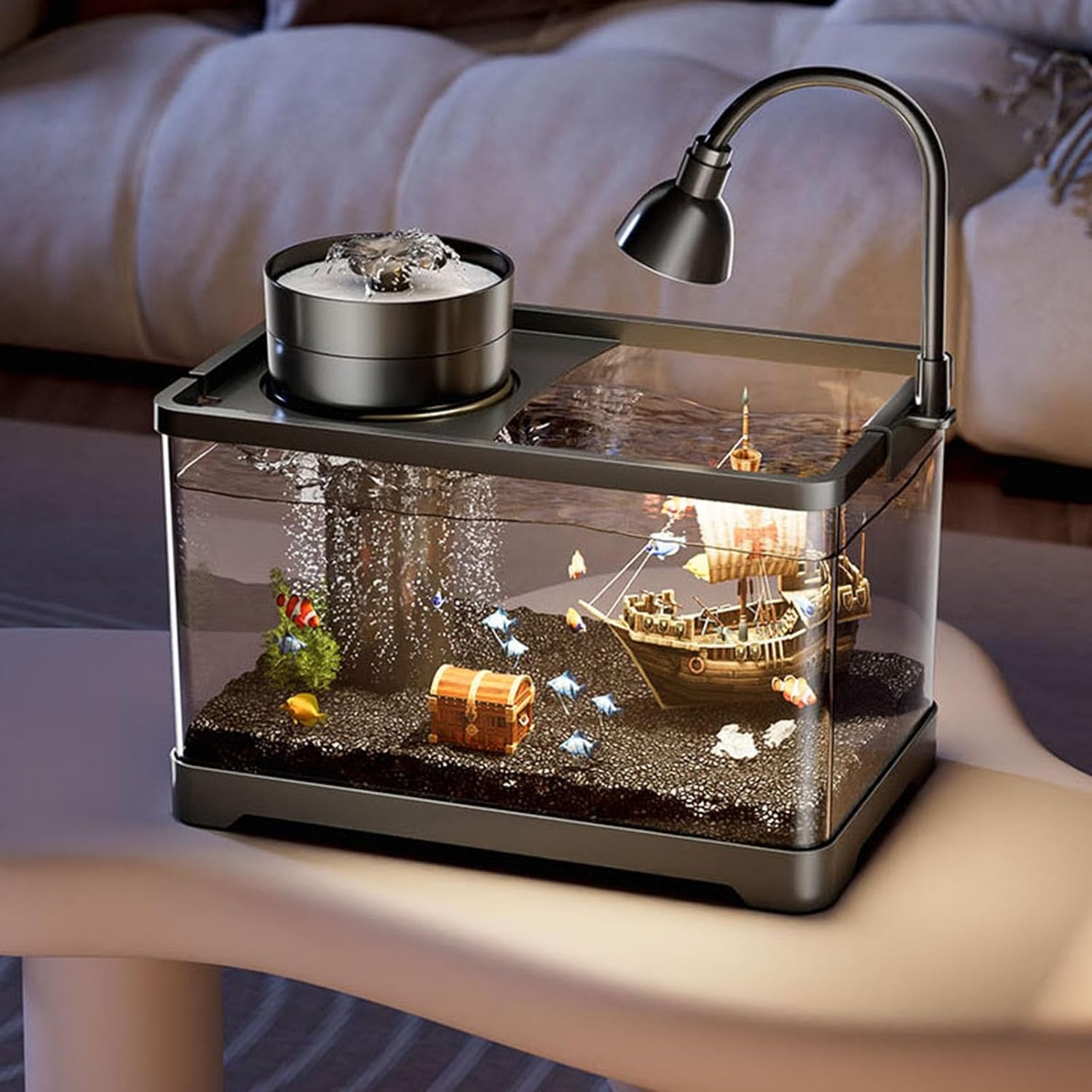 Fish Tank Starter Kit, Small Aquarium Kit,Aquarium with LED Full Spectrum Light, Filter, Aquarium for Betta, Shrim, Or Small Fishes(S)