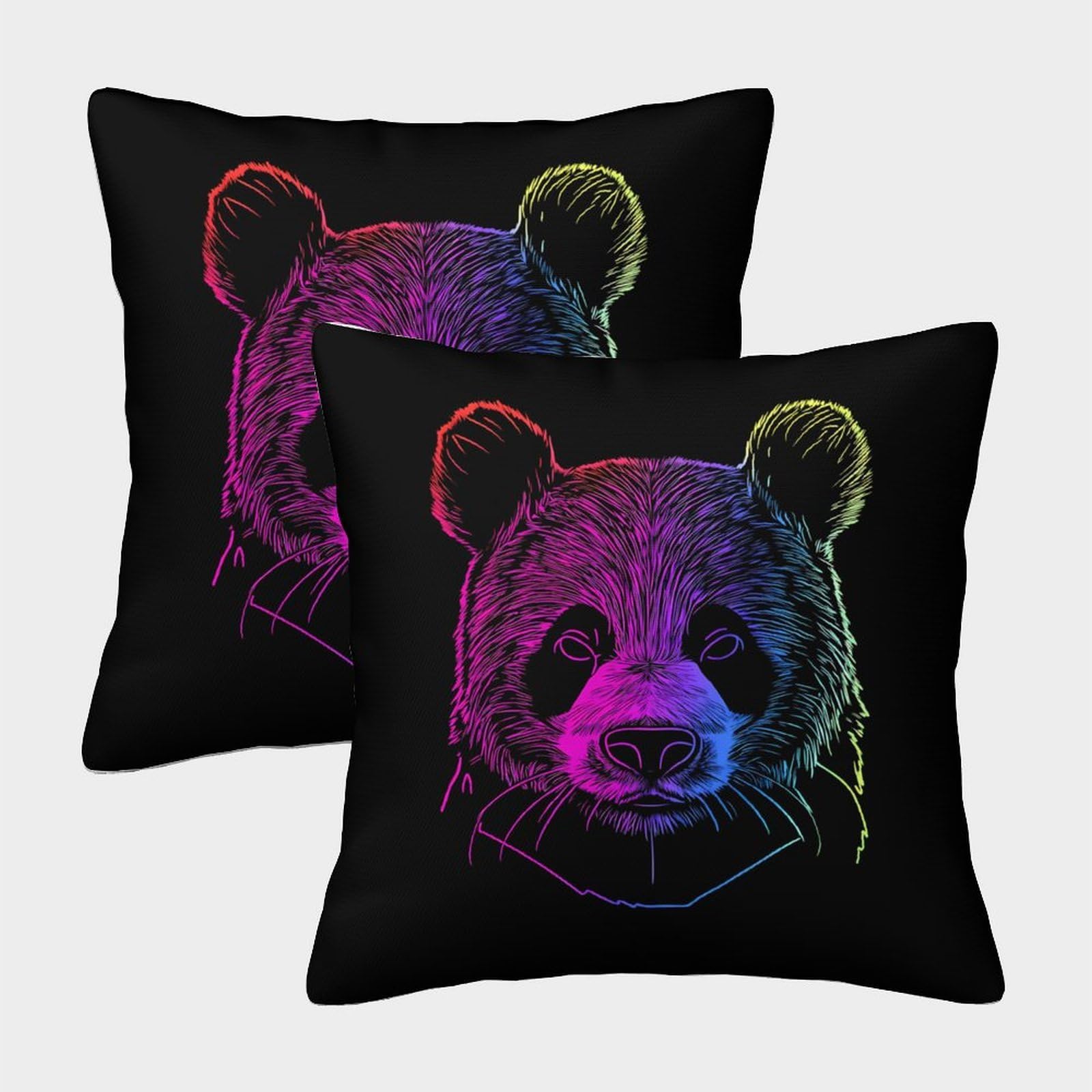 QFVANSIYO Neon Panda 3D Printed Pillowcase Microfiber Adult Teen Bedroom Decor Panda Pillow Cover Washable Soft 45x45cm