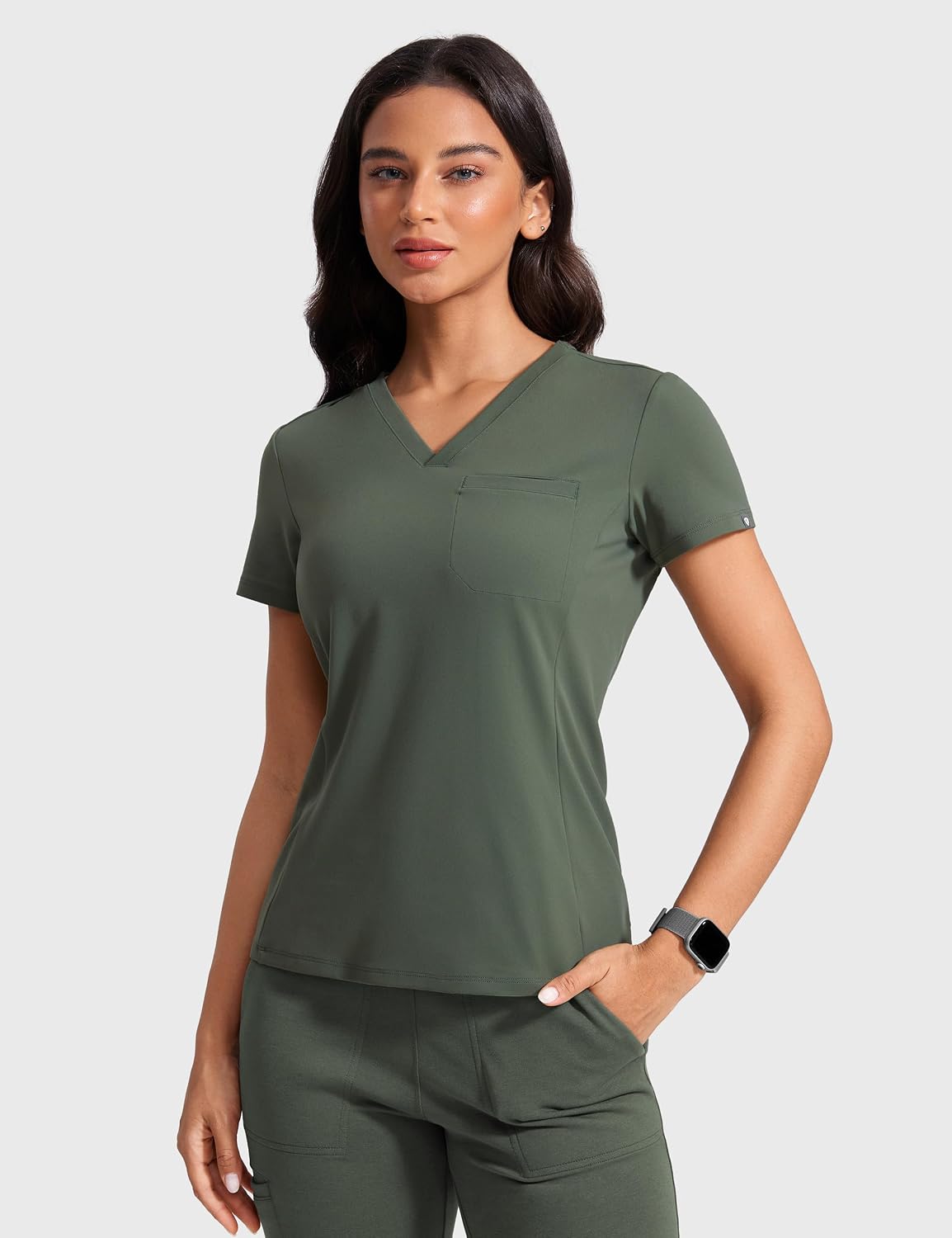4-Way Soft Stretch Scrub Shirts Slim Fit | V-Neck, Pockets, Princess Seams, Breathable, Medical Wear, Sports, for Women