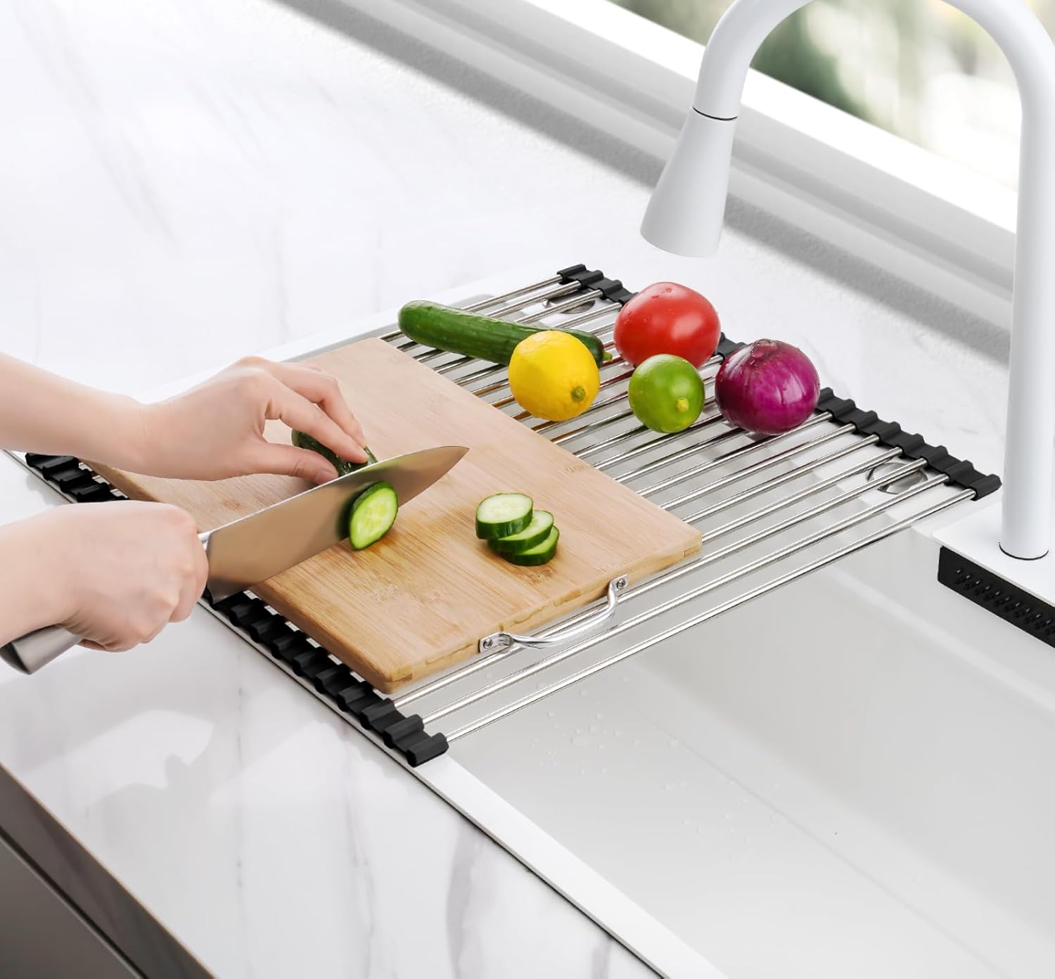 Tomorotec 17.7 x 15.5 Roll Up Dish Drying Rack Over Sink Drying Rack