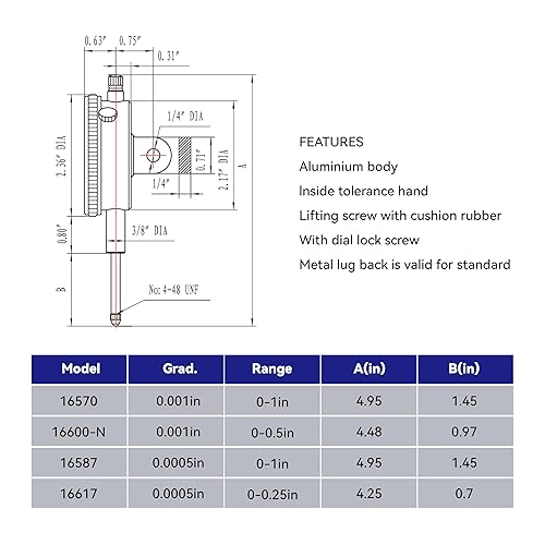 Miniatura 4 de HFS dial indicador de 1 x 1/2000 pulgadas, herramienta de torno de alta precisión para agujeros de 1/4 pulgadas, 1 pulgada