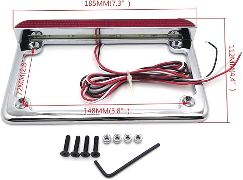 Miniatura 3 de HTTMT - Para motocicleta universal de 7 pulgadas x 4 pulgadas, soporte de placa de matrícula plana con barra LED de 6 pulgadas cromado PN