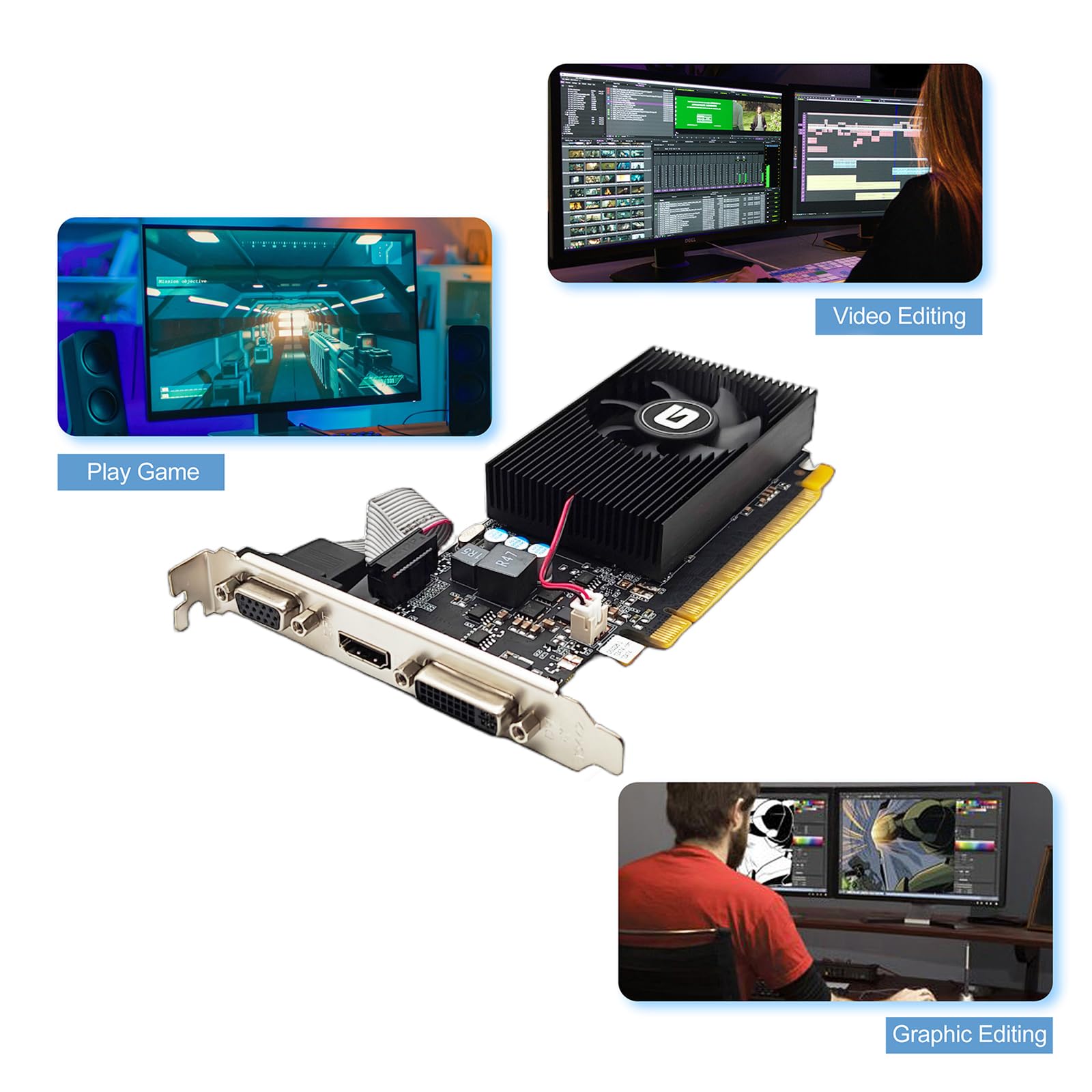 Tarjeta gráfica GeForce GT 740 4G DDR3 de bajo perfil PCI Express 3.0 x16, HDMI/VGA/DVI, GPU de nivel de entrada para PC, SFF y HTPC, compatible con Win11