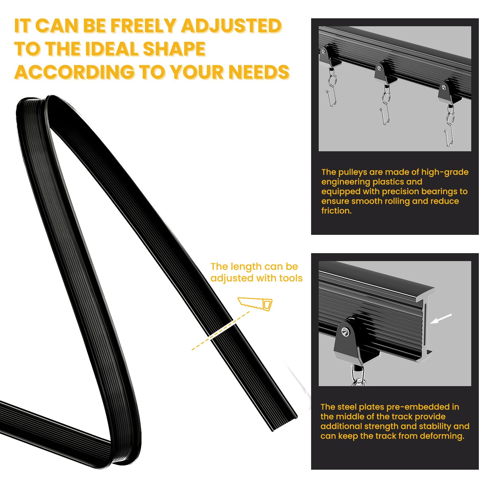 Cortinas divisoras de acordeón 100 % opacas, con pista de techo flexible, cortinas a prueba de sonido, adecuadas para dormitorio, patio, puerta corrediza (negro, 100 pulgadas de ancho x 84 7