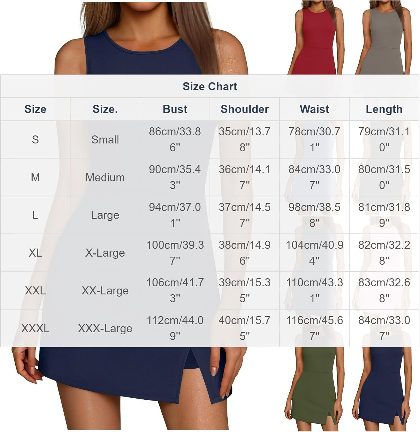 Womens Tennis Dress Mini Sleeveless Crew Neck Side Slit Athletic Romper Dresses Build in Shorts Workout Golf Outfits - Image 5
