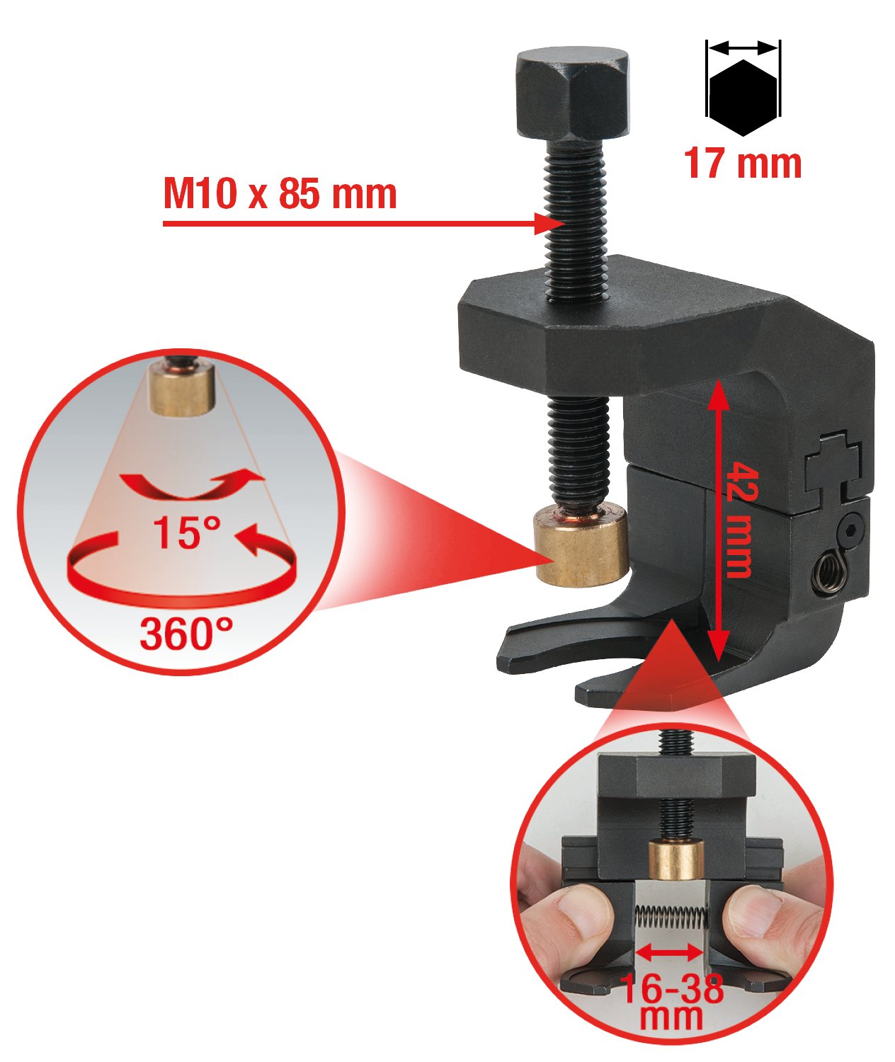 KS Tools 700.1178 Estrattore per bracci tergicristallo universale con forcella regolabile, 16-38 mm
