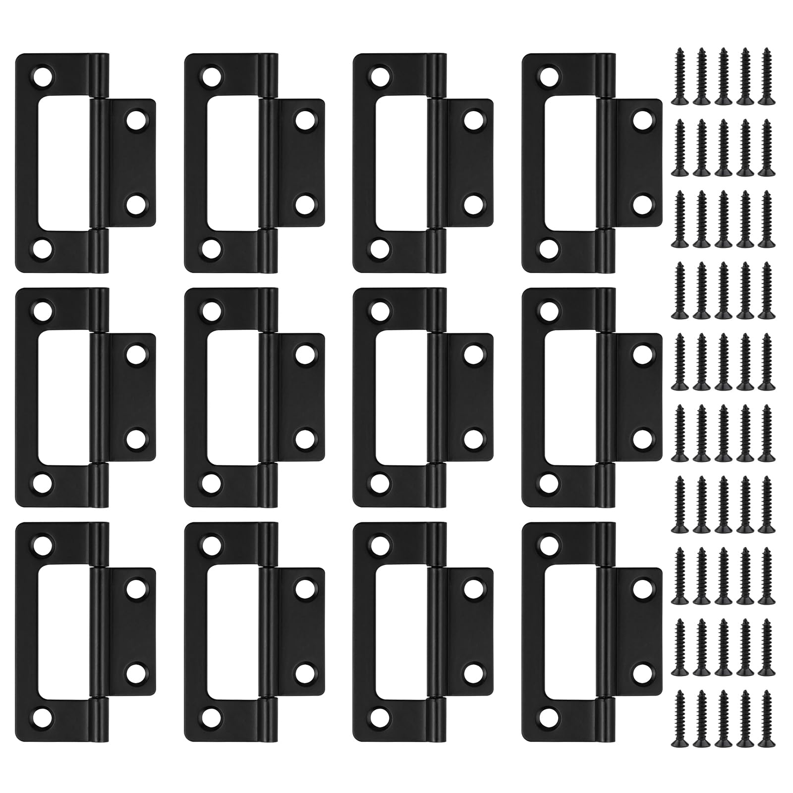 JJWNMLL Black Door Hinges 12Pcs-2.5inch Flush Hinges with Screw for Cabinet