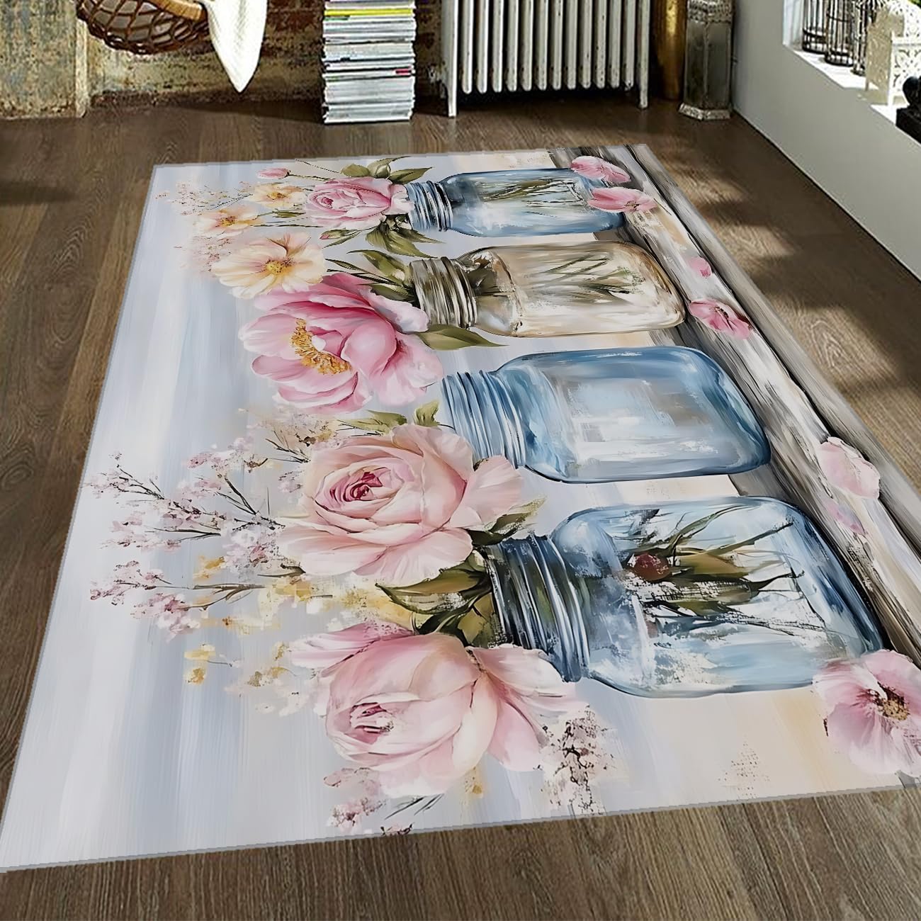 Tapis ultra fine antidérapant et lavable en machine rose romantique