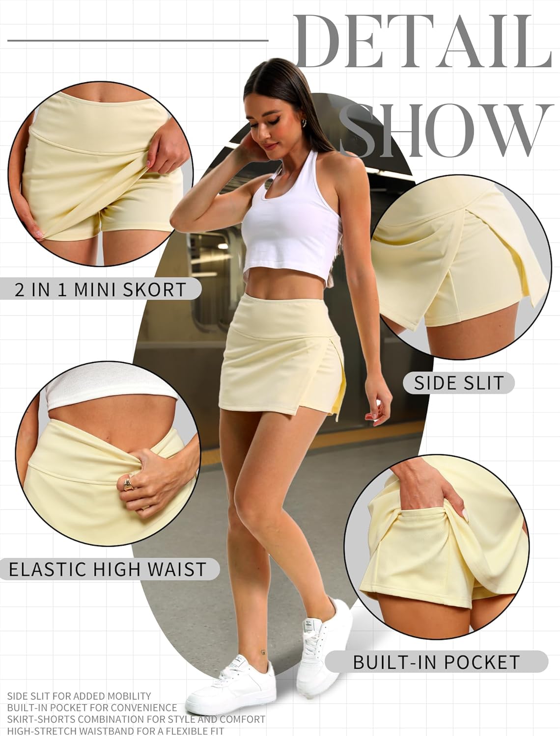 ELLEVEN Y2K Mini Skort with Sexy Side Slits - Women's Stylish Bodycon Skirt with Built-in Shorts & Pocket - Image 4