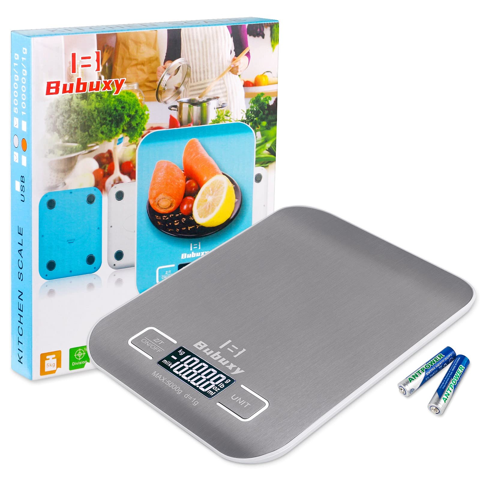 Bubuxy Digital Kitchen Scale Multifunction Food Scale, Accuracy Stainless Steel Cooking Scale, 5kg/11lb