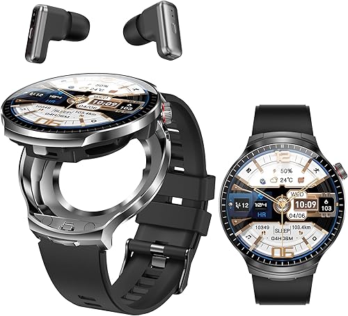 Reloj inteligente con auriculares Bluetooth, pantalla HD redonda de 1.85 pulgadas, estilo militar, resistente al agua IP67, más de 100 modos