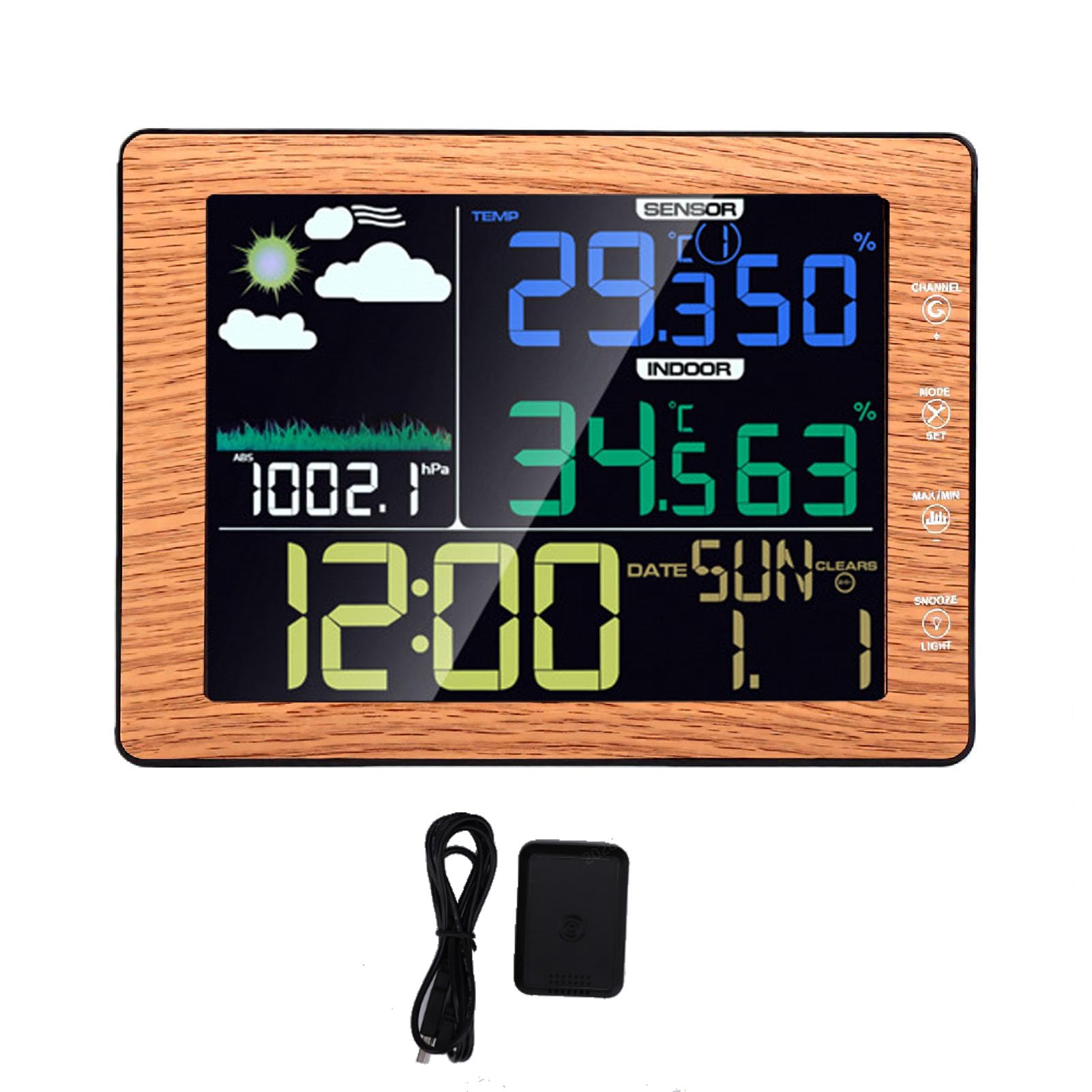 Wettervorhersagestation, Kabelloses Thermometer | Sprachgesteuerte Hintergrundbeleuchtung, 3 Helligkeitsstufen, Smart Night View, Wecker