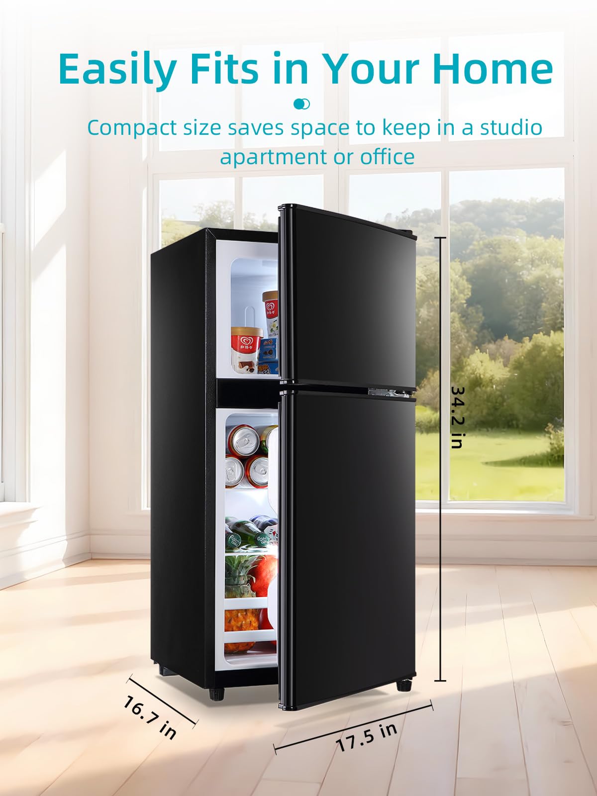 KRIB BLING 3.5 Cu.Ft Refrigerator with Freezer, 2 Doors Fridge with Adjustable Thermostat Control, Refrigerator for Kitchen, Dorm, Apartment, Garage, Office, Black on Fridge.com