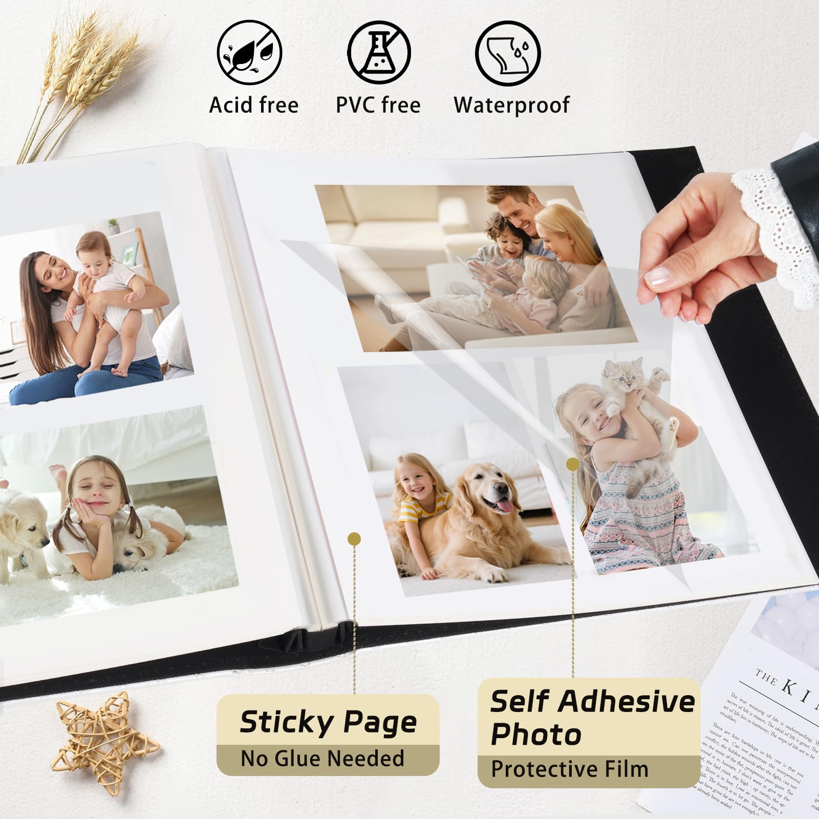 RECUTMS Album fotografico autoadesivo, grande copertina in pelle PU, album fai da te