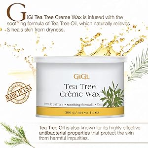 GiGi Tea Tree Crme Wax - Soothing Hair Removal Wax for Sensitive Skin, Soft Wax for Face & Body, Calming Formula with Tea Tree Oil, 14 oz