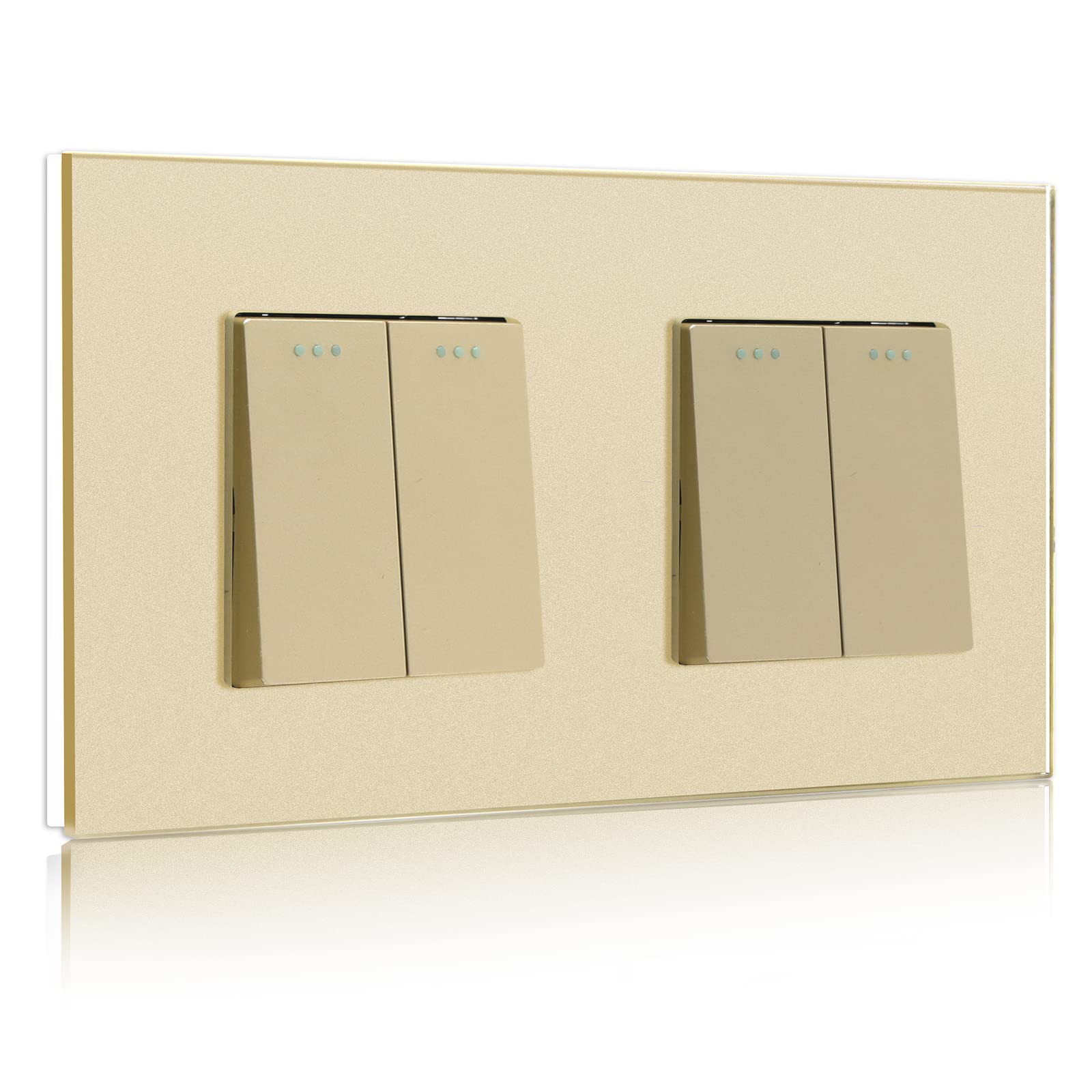 BSEED 2 Gang 1 Way+2 Gang 1 Way Glass Light Switches Screwless 10A Rocker Tactile Wall Switch Gold Crystal Toggle Switch 146mm — image 1