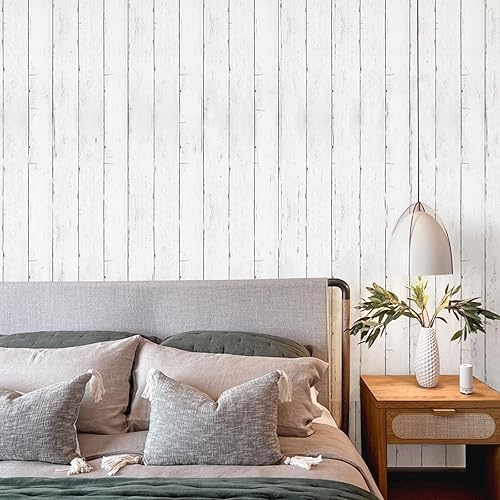 Miniatura 10 de Papel de madera blanco y gris, 35.4 x 118 pulgadas, autoadhesivo, extraíble, para despegar y pegar, papel tapiz decorativo para cubrir paredes,