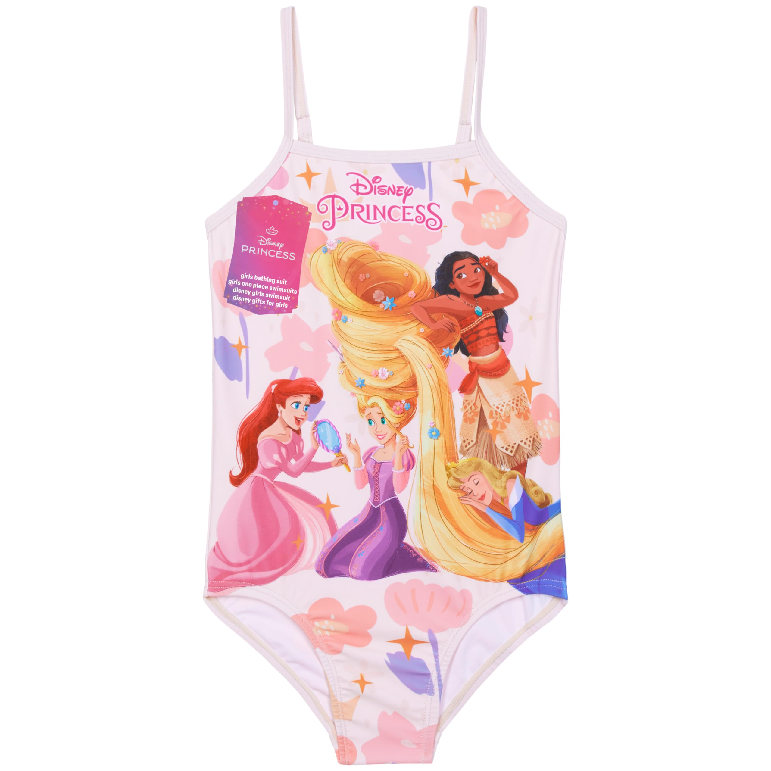 Get Trend Disney Princess Girls Swimming Costume Toddlers One Piece Stretchy Swimsuit Moana Ariel Swimwear for Beach Pool Swimming Holiday Essentials (7-8 Years, Pink Princess)