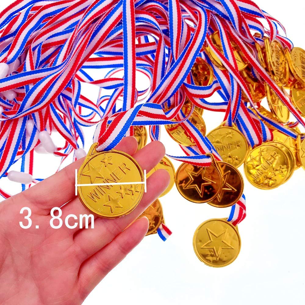 JZK 30 medallas doradas de plástico con cintas, regalos de fiesta y juguetes para niños