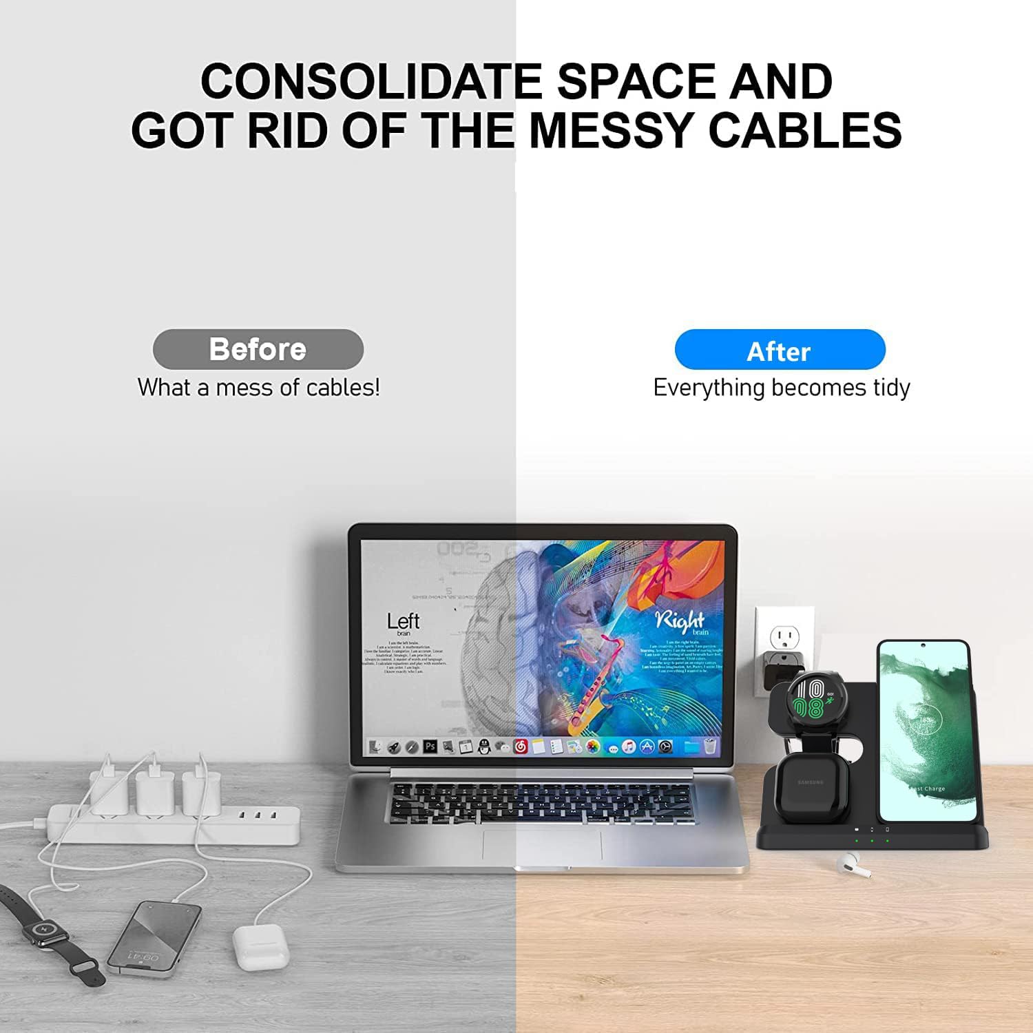 Base de Carga inductiva para Samsung, Cargador inalámbrico 3 en 1 para Galaxy Watch 5/5 Pro/4/3/Active 2/1 Cargador para Samsung Galaxy S24 Ultra S23 S22 S21 Z Flip Z Fold 5 4 Galaxy Buds