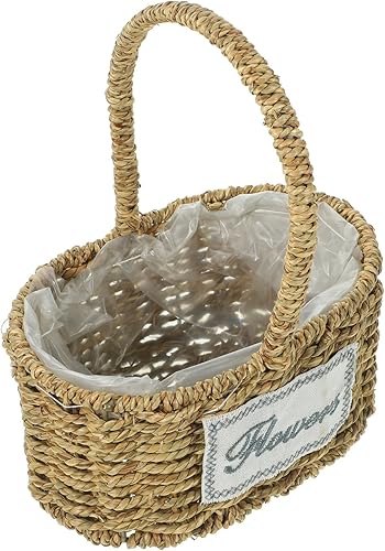Woven Baskets Woven Flower Basket Seagrass Petal Storage Basket Wicker Basket with Handle Willow Picnic Basket for Easter Wedding Picnic Woven Basket