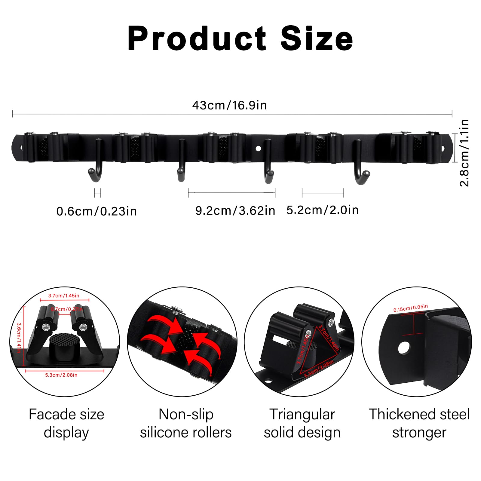 Zenitize Broom & Mop Wall Mount - 5 Racks & 4 Hooks -3 Zenitize Broom & Mop Wall Mount - 5 Racks & 4 Hooks -3