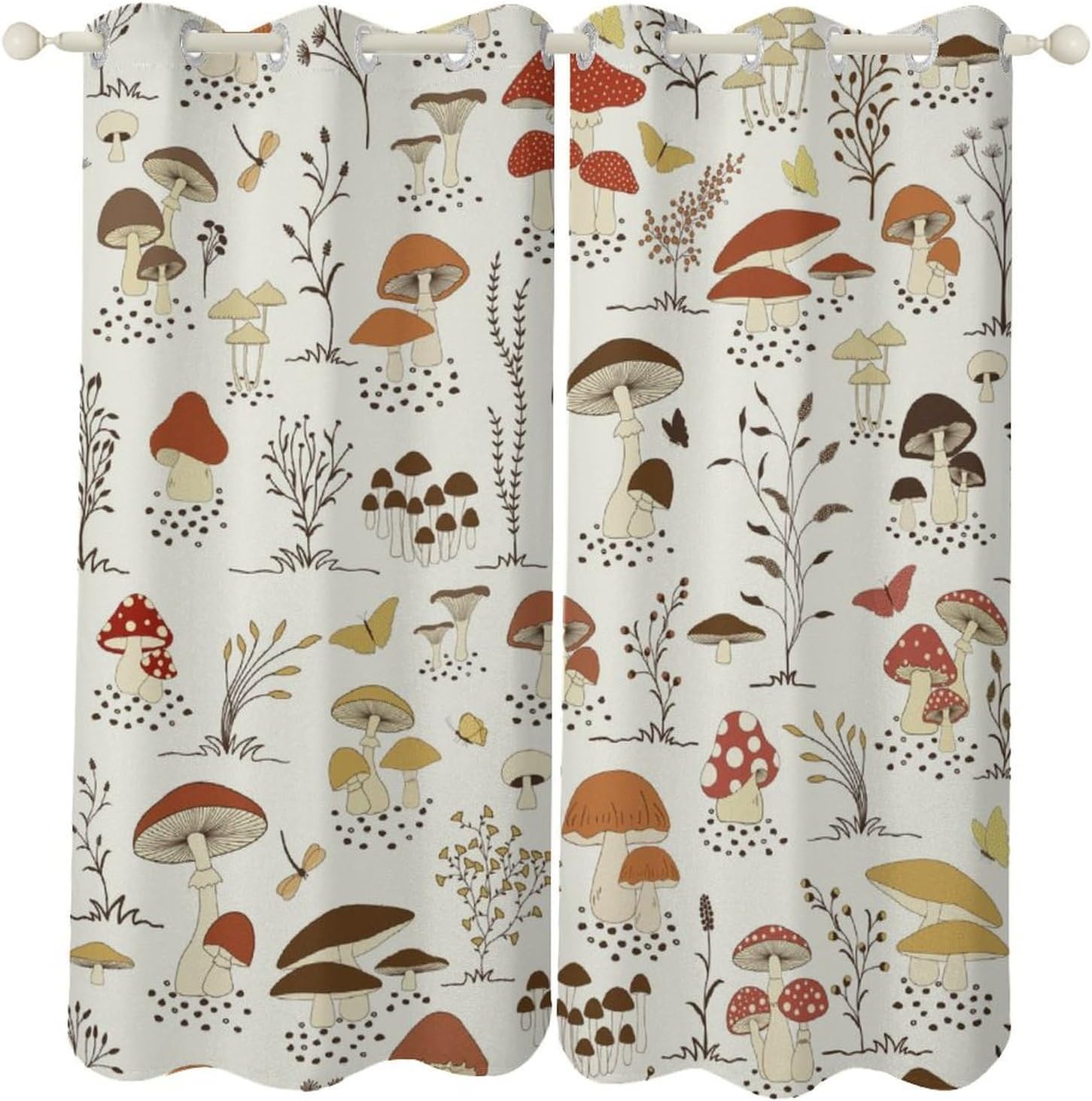 Mushroom Blackout Curtains for Bedroom, Cartoon Enchanted Forest Flowers Decor Window Treatments, Grommet Drapes for Kids Children's Room Nursery, 42x54in