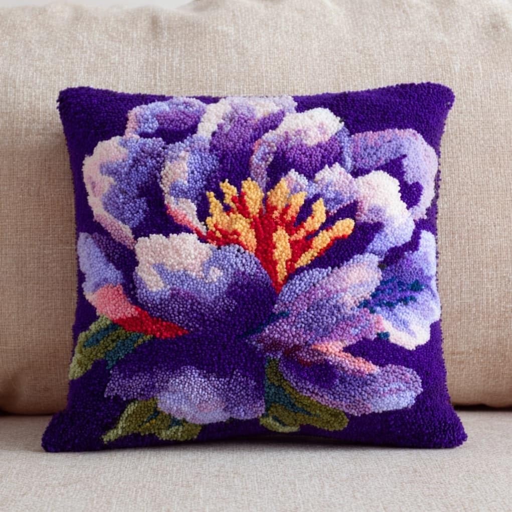 Axiangzik Purple Peony Beginners Diy Crochet Pillow Kit,