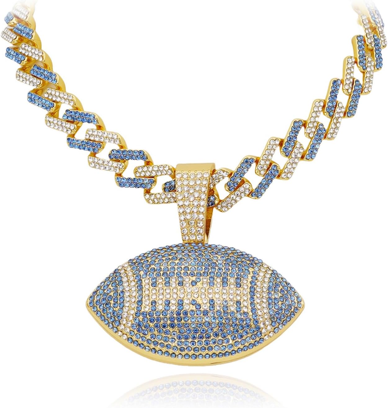 Two-Tone Ice Out Football Pendant Necklace – Chunky Bling Cuban Link Chain for Men & Women, Hip Hop Sports Statement Jewelry
