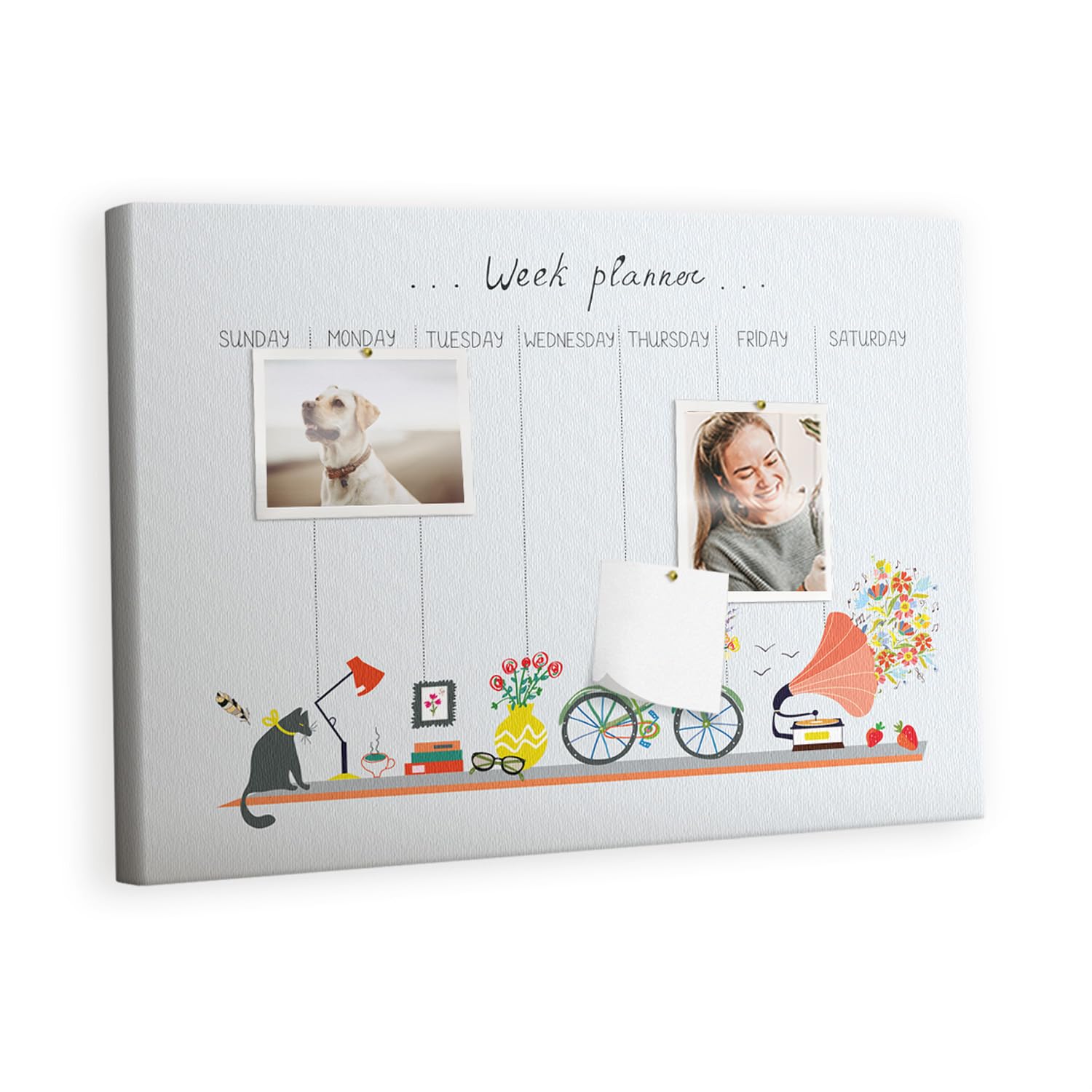 Pinnwand Korkmaterial Set inkl. Stecknadeln | Funktionale Infotafel für Büro, Schule, Küche | Organisation von Aufgaben, Notizen, Terminen, Fotos, Projekten 60x40 - metallisch - Wochenplaner