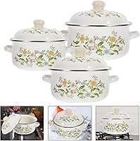 Vista 7 de Juego de 3 piezas de olla esmaltada para caldo, olla de esmalte para salsa pequeña, cacerola para estofado, cacerola de sopa, cacerola de cocina