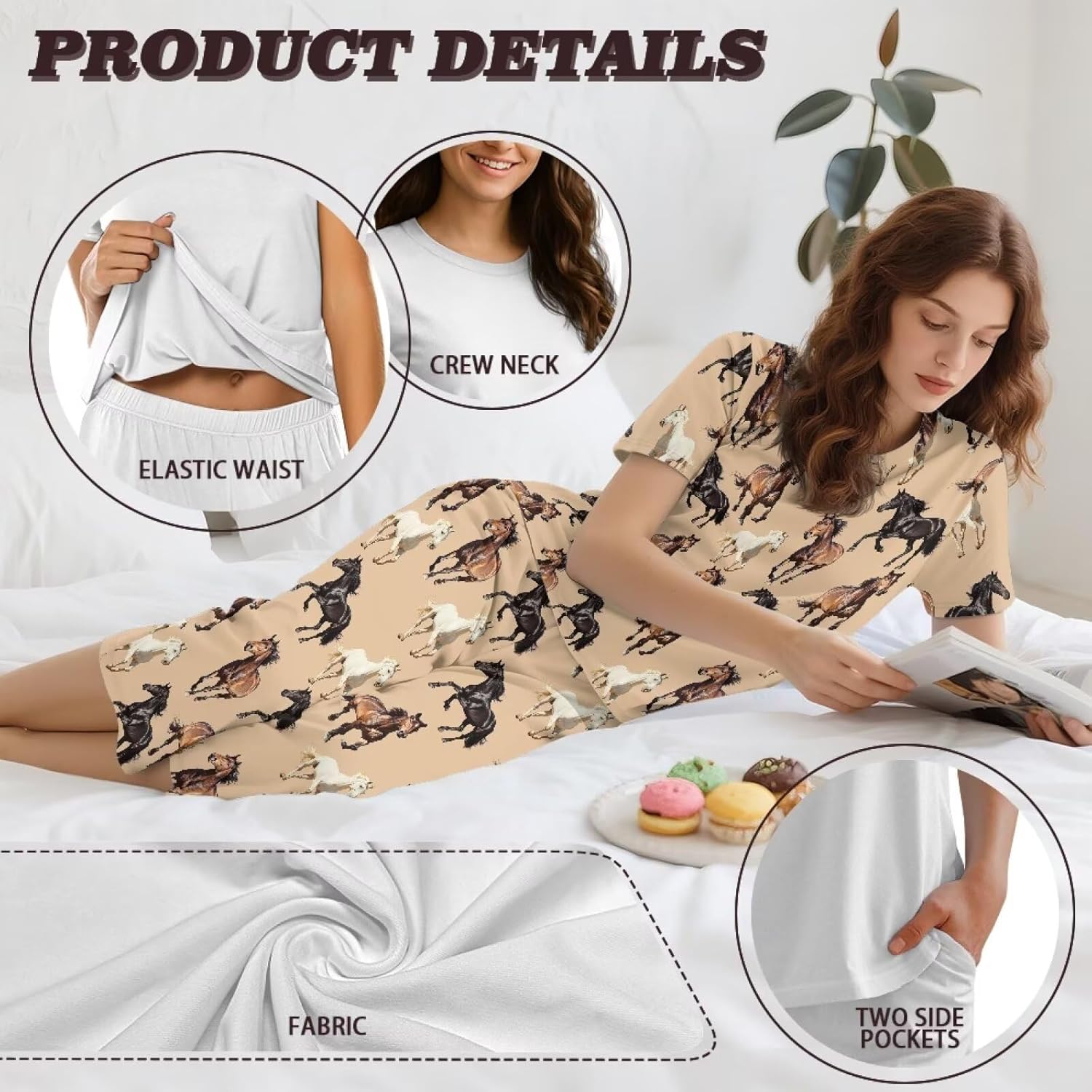 Women's Pajamas Set Short Sleeve Pajamas Tops with Pants Sleepwear Soft Two Piece Lounge Sets with Pockets - Image 6