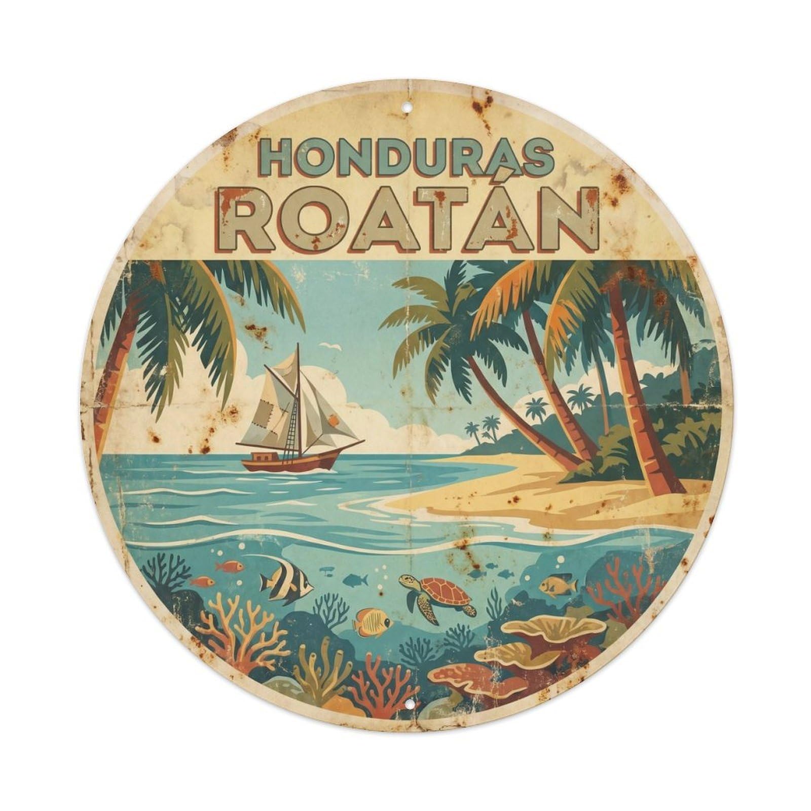 Honduras Roatan Island Tropical Coast WPA Travel Metal Tin Sign