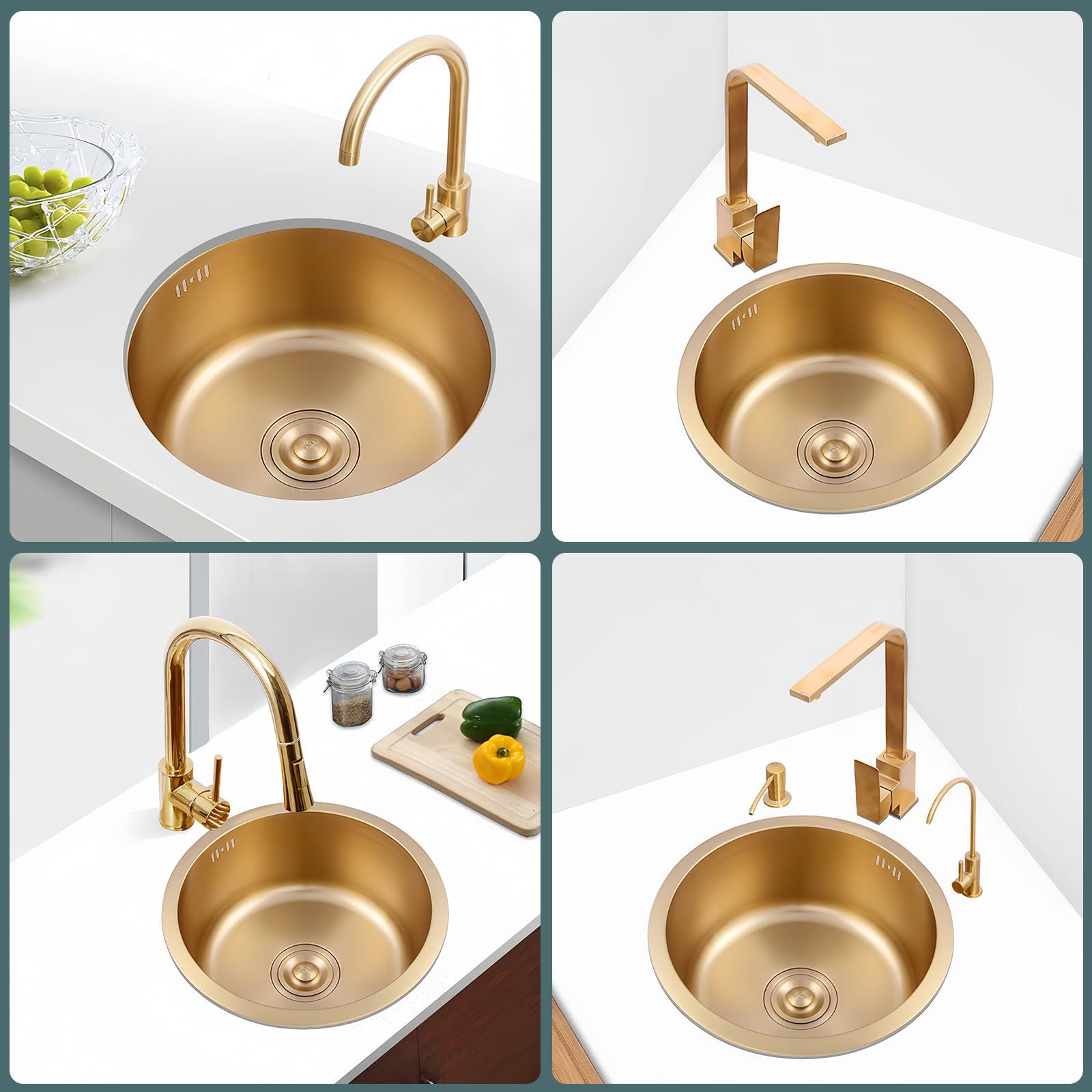 Okrągły wpuszczany zlewozmywak barowy 40,6 cm, ze stali nierdzewnej 304, idealny do kompaktowych przestrzeni, kamperów i małych kuchni, elegancki design do nowoczesnego wystroju