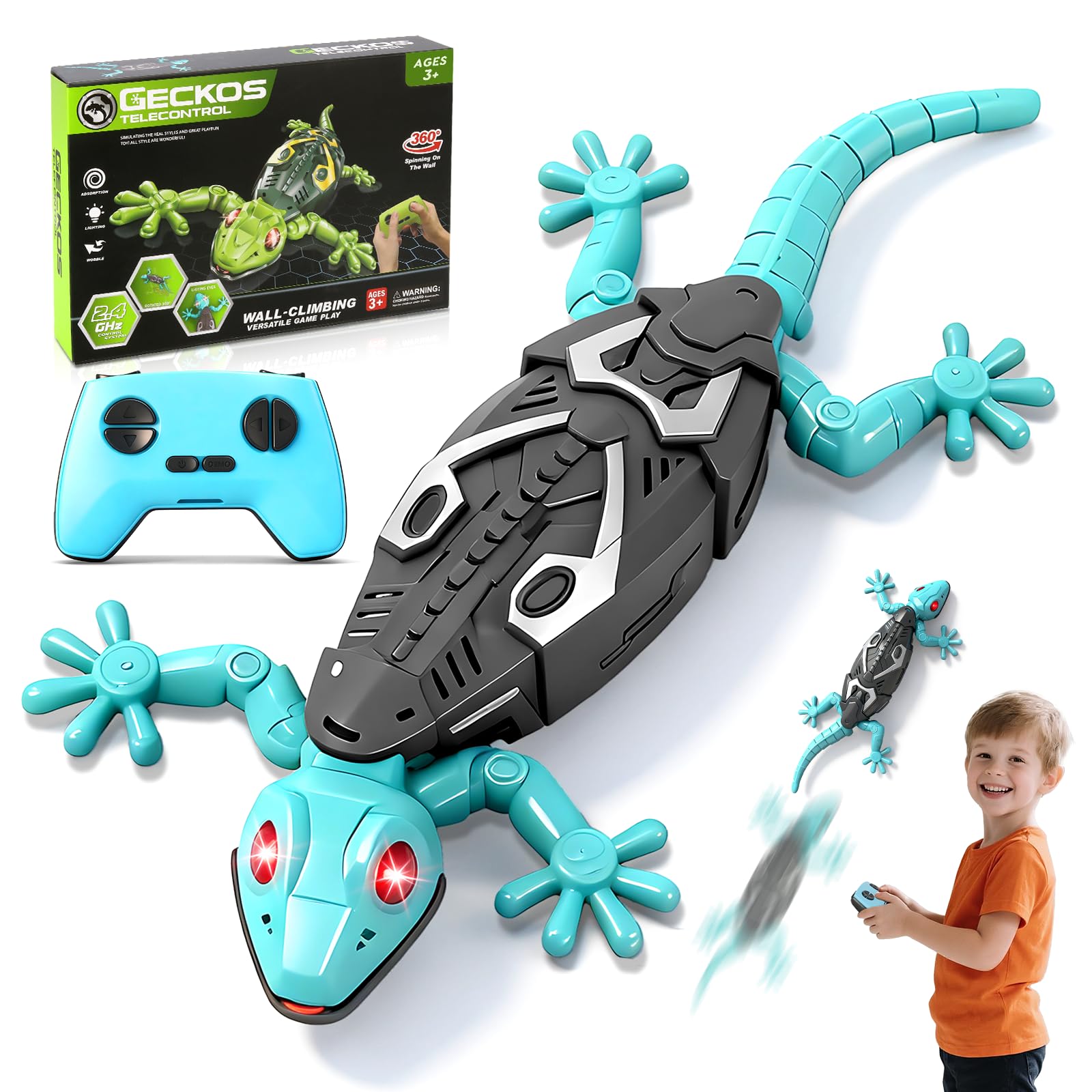 MONKROY Wandkletternder Gecko mit LED -Augen- Wiederaufladbarer 360°drehbarer RC-Roboter Wandkletternder Gecko für Kinder im Alter von 3 4 5 6 7 und 8 Jahren Geschenk für Jungen