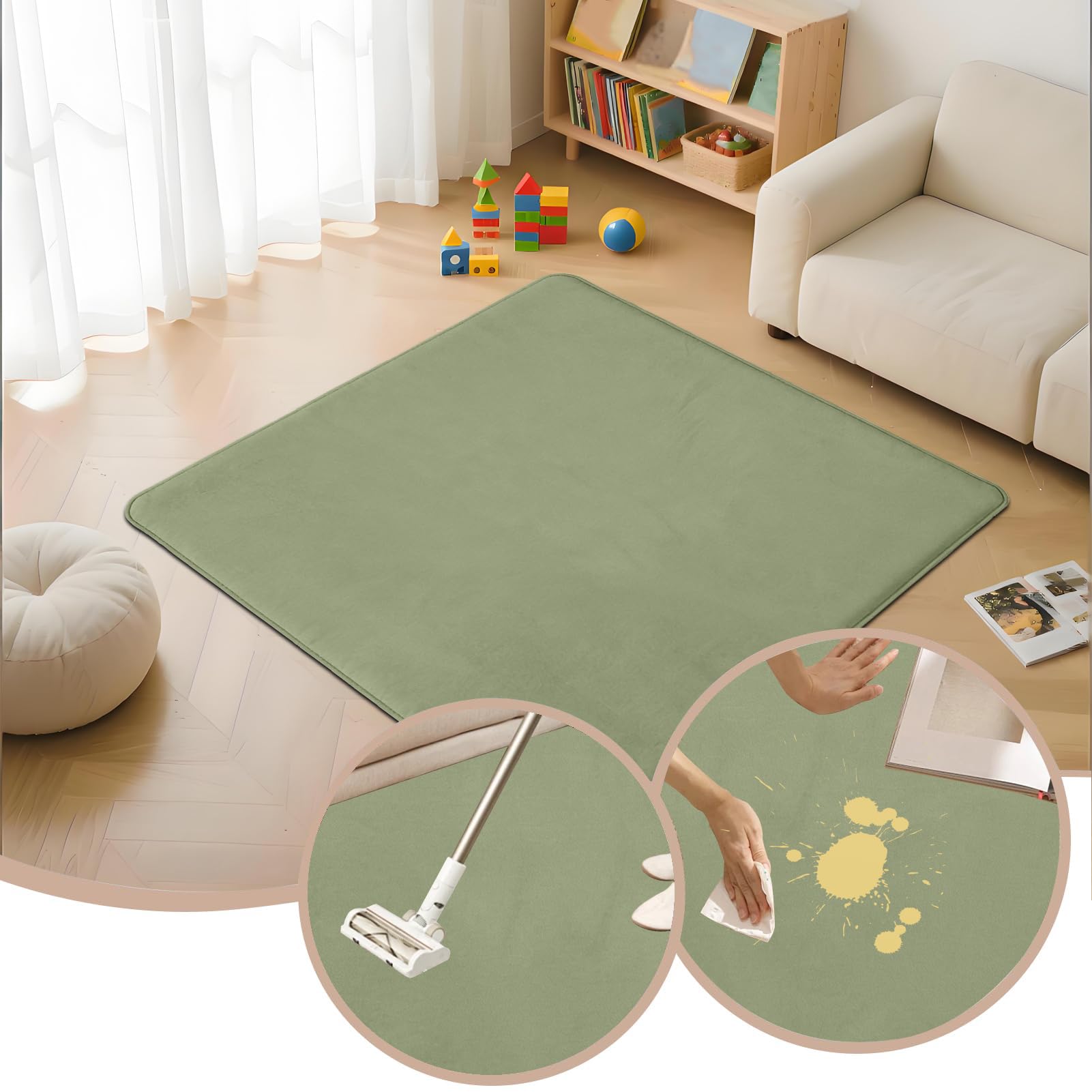 Krabbelmatte Baby, 3cm Dicke Schaumstoff Spielmatte, Baby Spielmatte 80 x 200 cm Grasgrün, Korallensamtteppich Pflegeleichte Krabbeldecke Baby mit Rutschfester Unterseite, Tatami-Matte